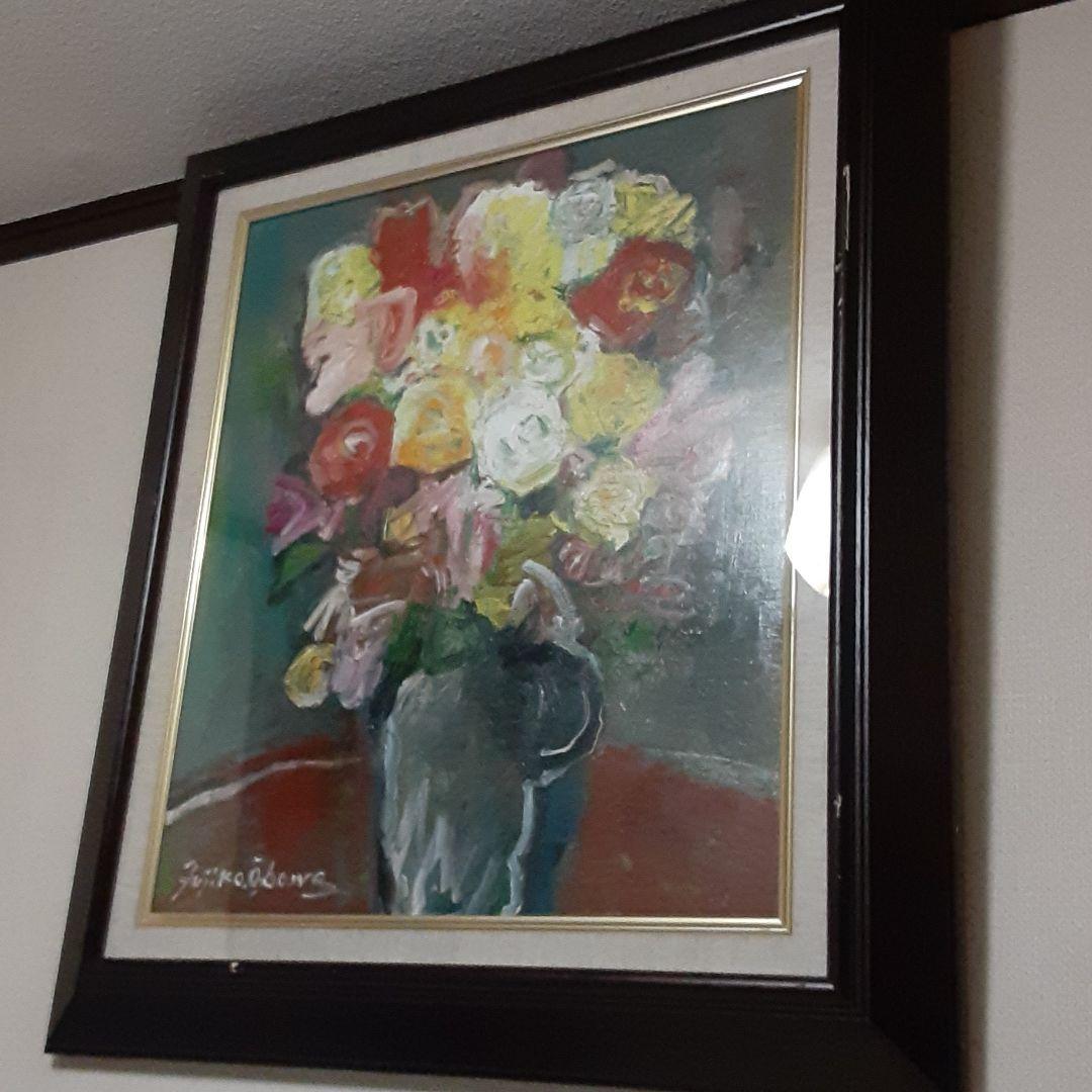 ❤大澤 扶二子 絵画(❁ᴗ͈ˬᴗ͈)薔薇油彩F８号