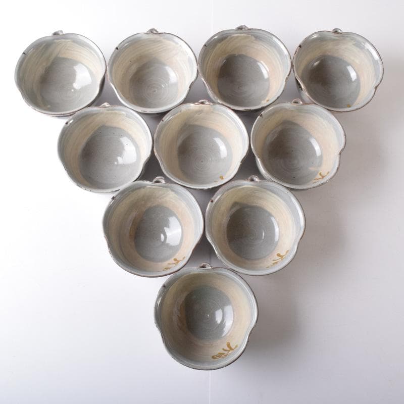 茶道具　萩焼　色絵金彩　鬼図福字　数茶碗　三十一客　在銘　V　7696A