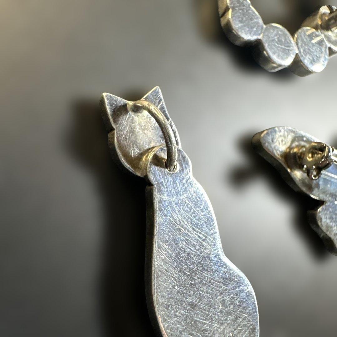 猫　ペンギン　蝶　シルバー970 ラピス　マラカイト　ブローチ他　2way