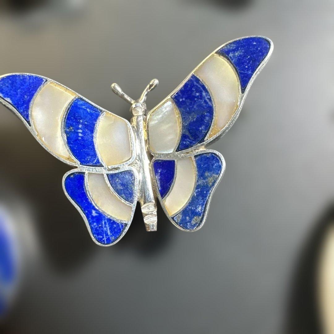 猫　ペンギン　蝶　シルバー970 ラピス　マラカイト　ブローチ他　2way