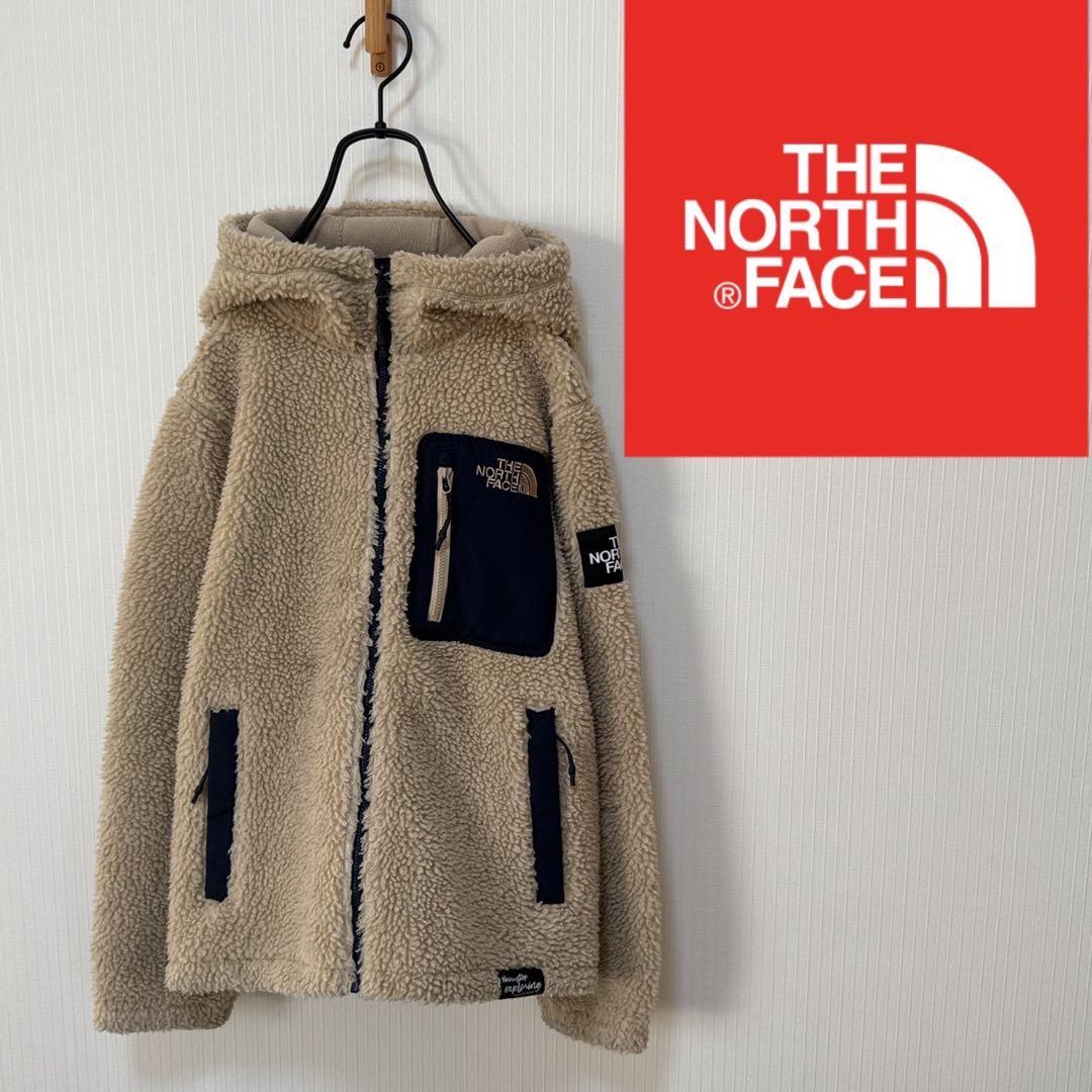 【刺繍ロゴ&肩ロゴ】ノースフェイス　フリースジャケット　キッズ150　ベージュ