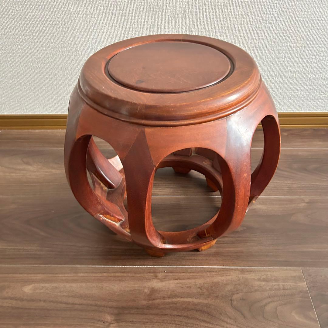 ［美品］ 唐木 丸 椅子 木製 花台 スツール 丸卓 花梨台 インテリア 家具