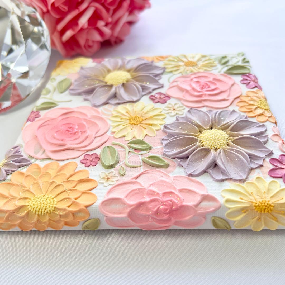 melia　テクスチャーアート　絵画　インテリアアート　立体　絵　北欧　花の絵