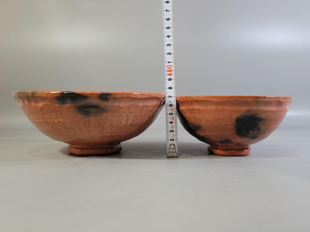 【極美品】嶋台茶碗　赤楽金銀一双 　　　　川崎和楽造