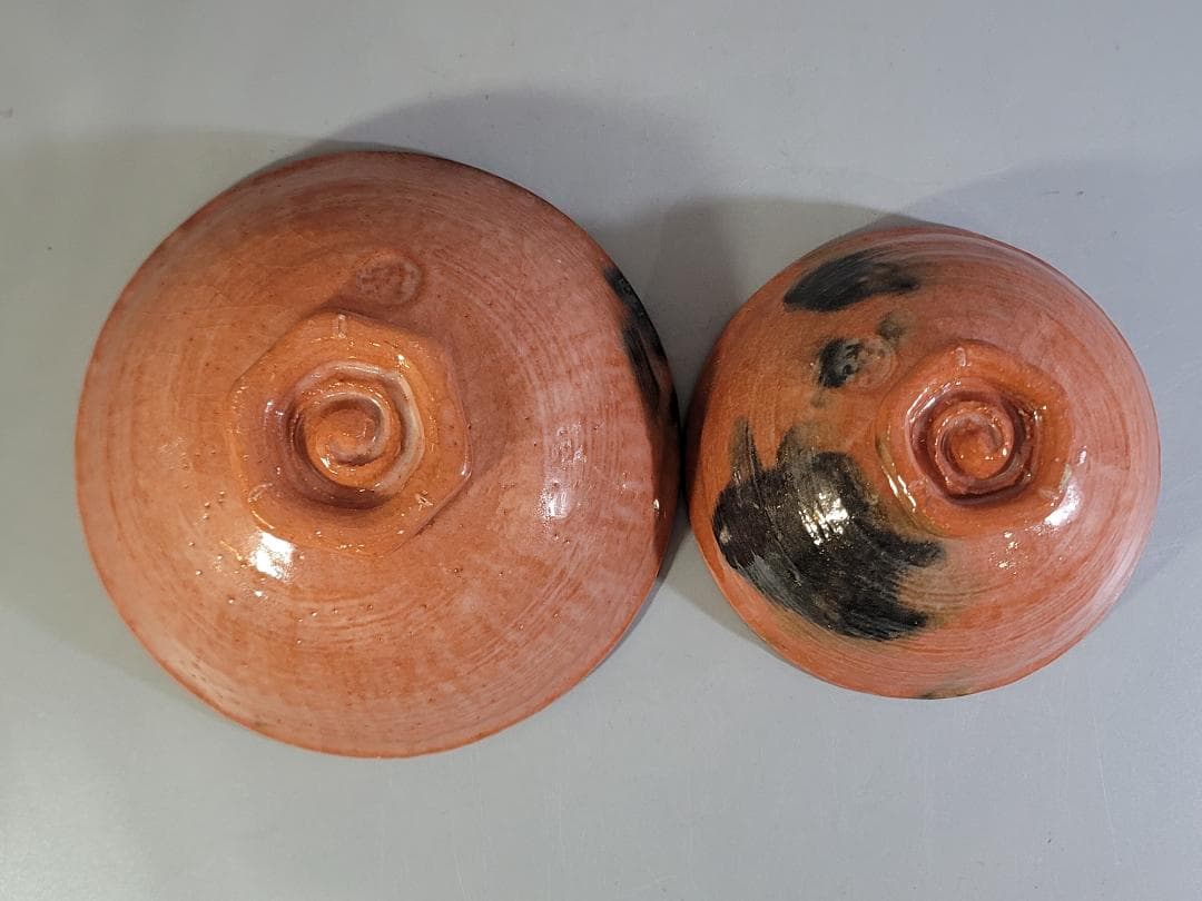 【極美品】嶋台茶碗　赤楽金銀一双 　　　　川崎和楽造