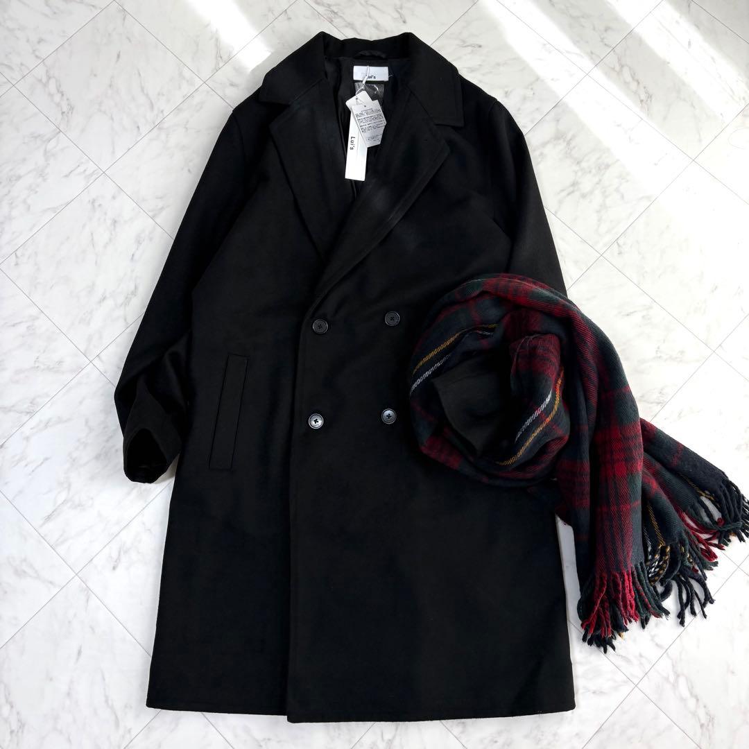 新品【ルイス】チェスターコート　ロング　ダブル　メンズ　オーバーサイズ　黒
