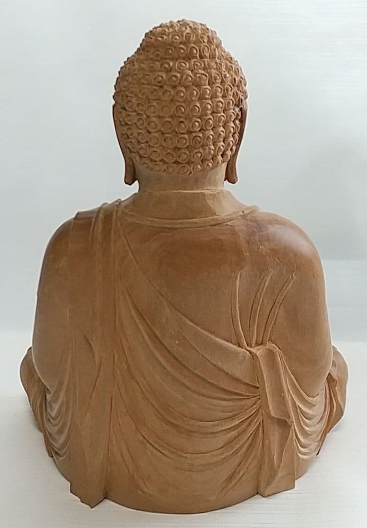 釈迦如来坐像 3寸 #333 像のみ 金彩無 お釈迦さま ◆白檀 木彫 仏像