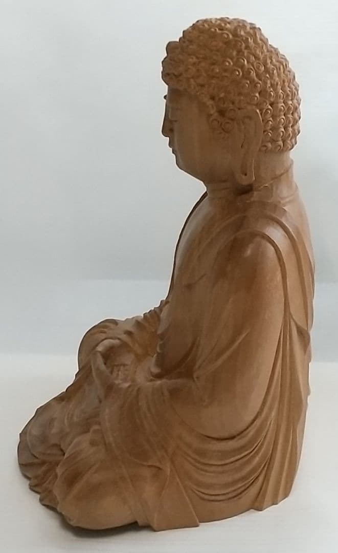釈迦如来坐像 3寸 #333 像のみ 金彩無 お釈迦さま ◆白檀 木彫 仏像
