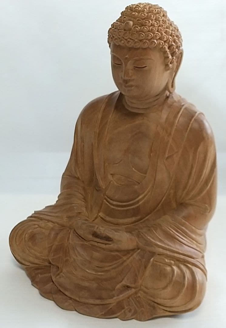 釈迦如来坐像 3寸 #333 像のみ 金彩無 お釈迦さま ◆白檀 木彫 仏像