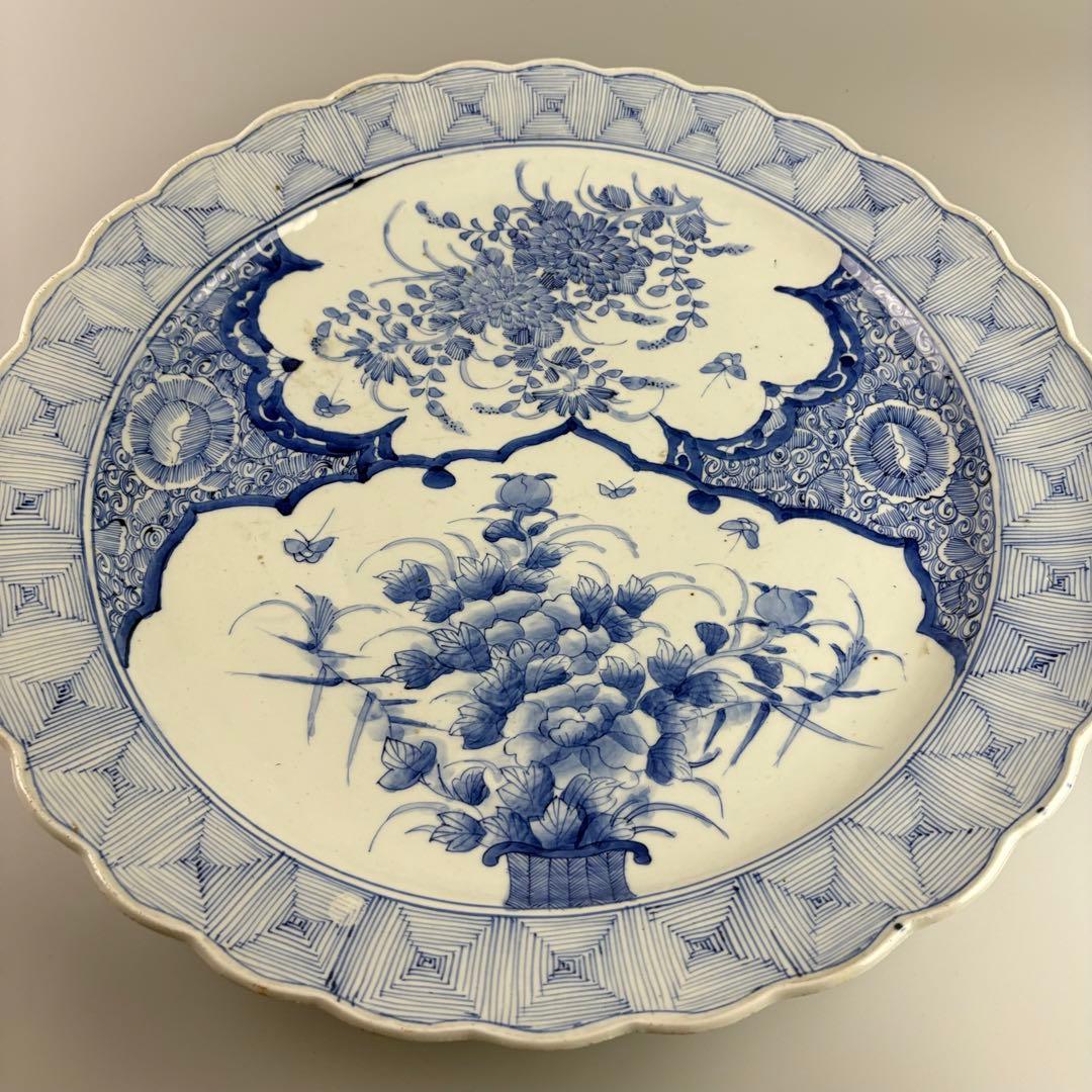 古美術 古伊万里 染付 時代 丸皿 皿 飾皿 絵皿 アンティーク