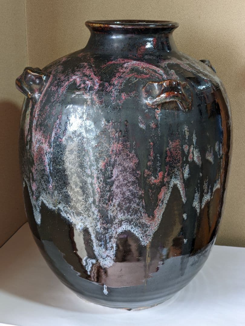 ♦古陶磁 茶壺 斑釉流し掛け 四耳壺 侘び寂び 置物 飾り古玩古美術品 骨董品