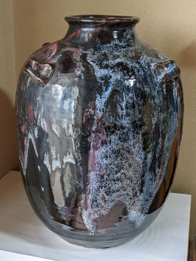 ♦古陶磁 茶壺 斑釉流し掛け 四耳壺 侘び寂び 置物 飾り古玩古美術品 骨董品