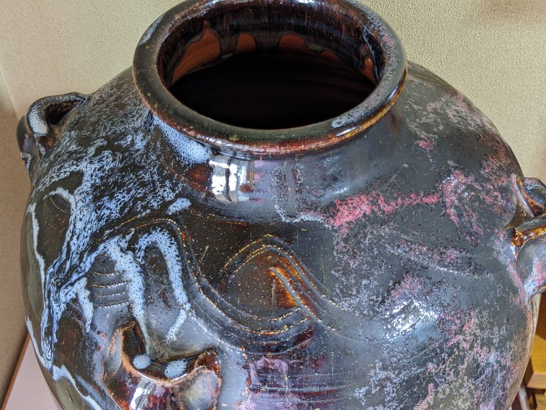 ♦古陶磁 茶壺 斑釉流し掛け 四耳壺 侘び寂び 置物 飾り古玩古美術品 骨董品