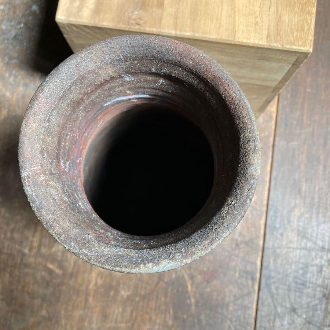 岩手県 藤沢焼 藤沢南蛮 粉香木 耳付花生 銘あり 自然釉 花瓶 花入 共箱付き