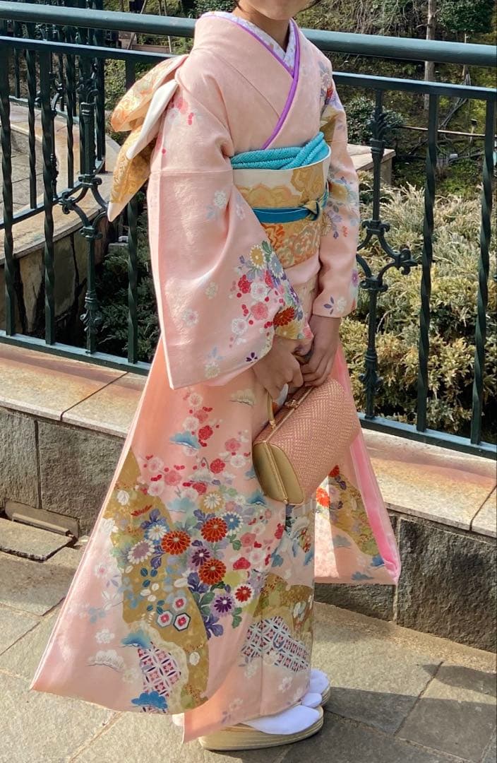 振袖セット　京友禅　金彩加工　古典柄　薄ピンク　川島織物