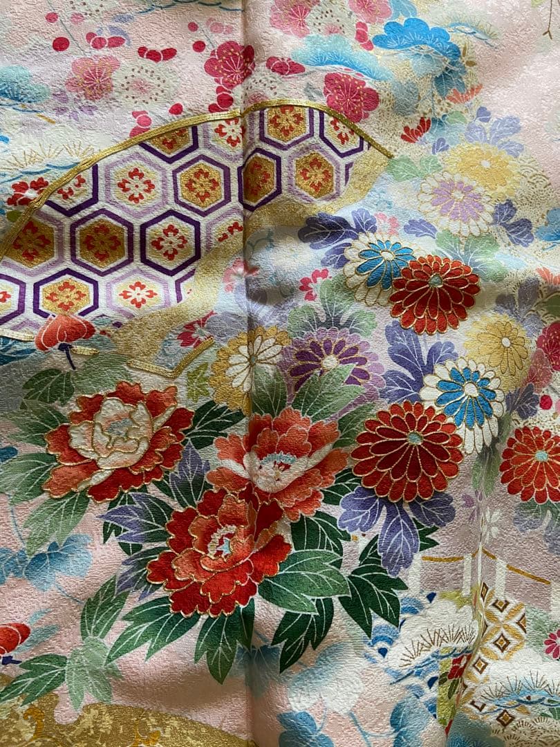 振袖セット　京友禅　金彩加工　古典柄　薄ピンク　川島織物