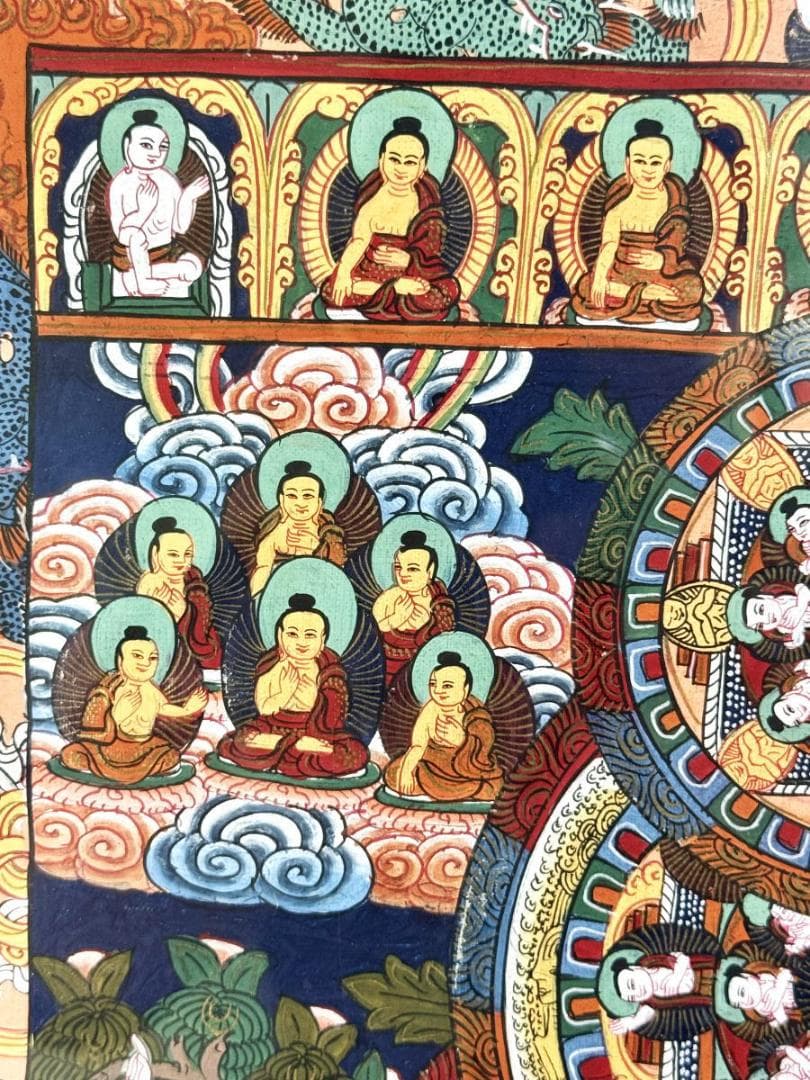 チベットタンカ 曼荼羅マンダラ仏画 絹本 肉筆 仏教美術 中国古玩WWWT133