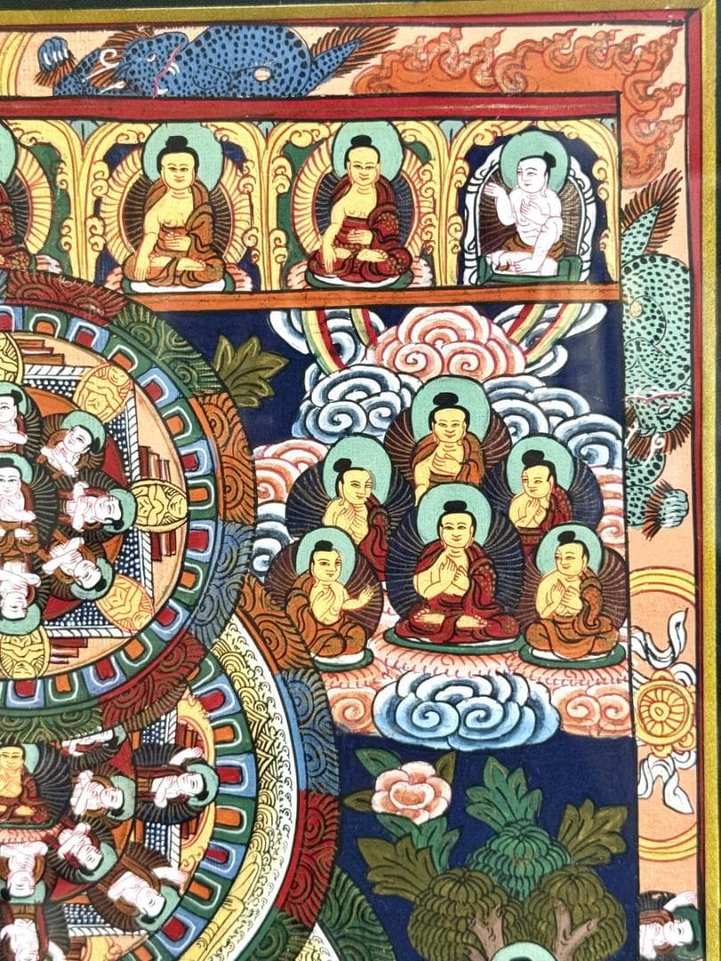 チベットタンカ 曼荼羅マンダラ仏画 絹本 肉筆 仏教美術 中国古玩WWWT133