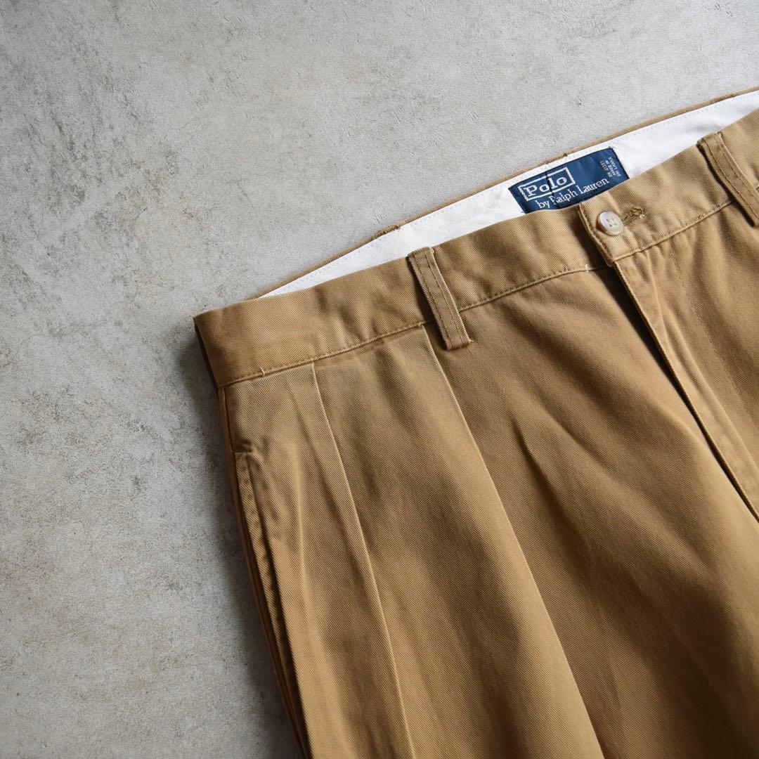 90s ラルフローレン ポロチノ ツータックチノ レア キャメル W35L31