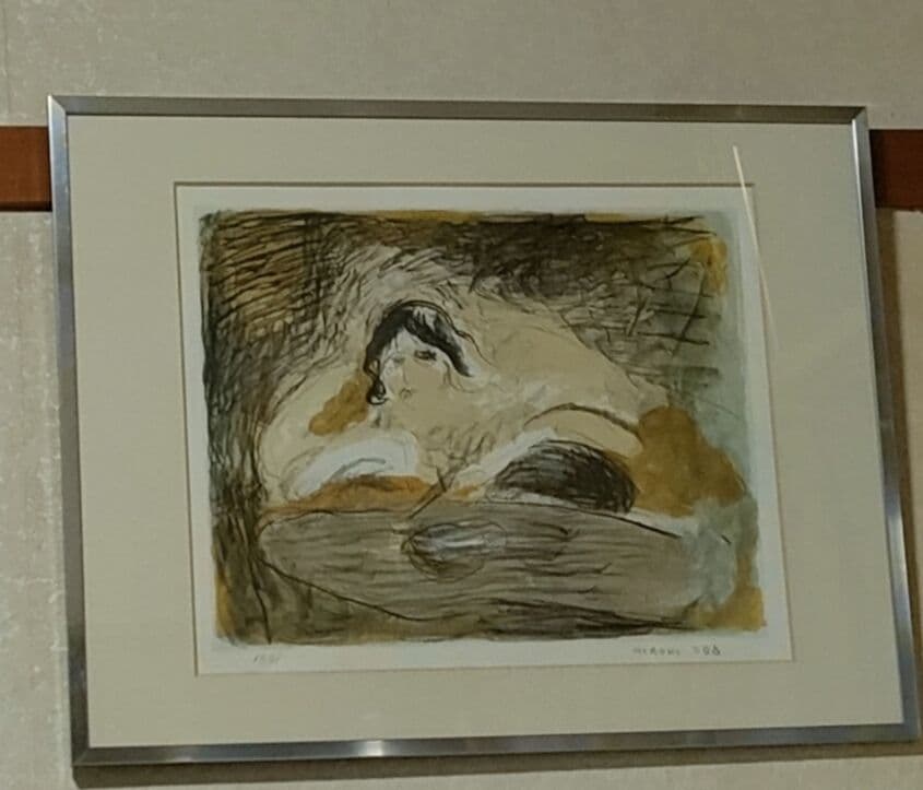 リトグラフ「レストランの女」（織田廣喜作）