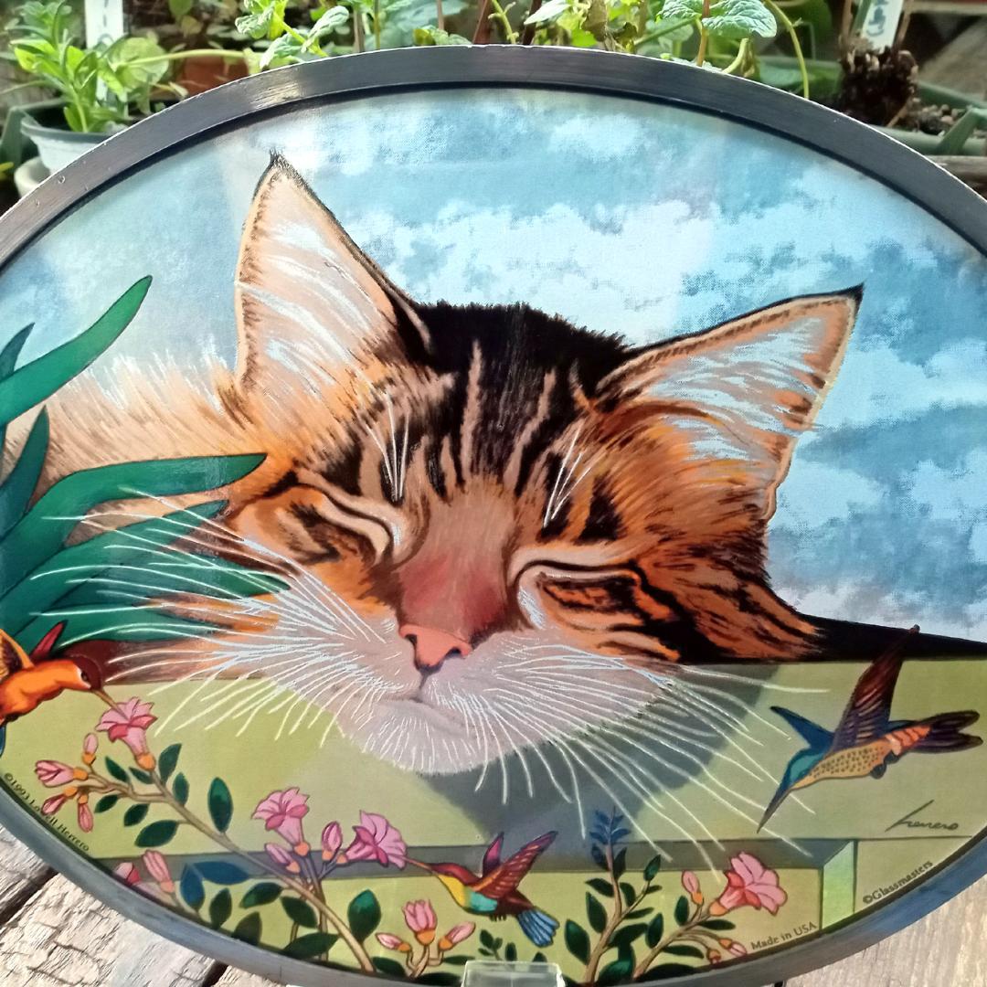 大判ヘレロ ステンドグラス ロッキー 眠り猫さん グラスマスターズ社にゃんこ