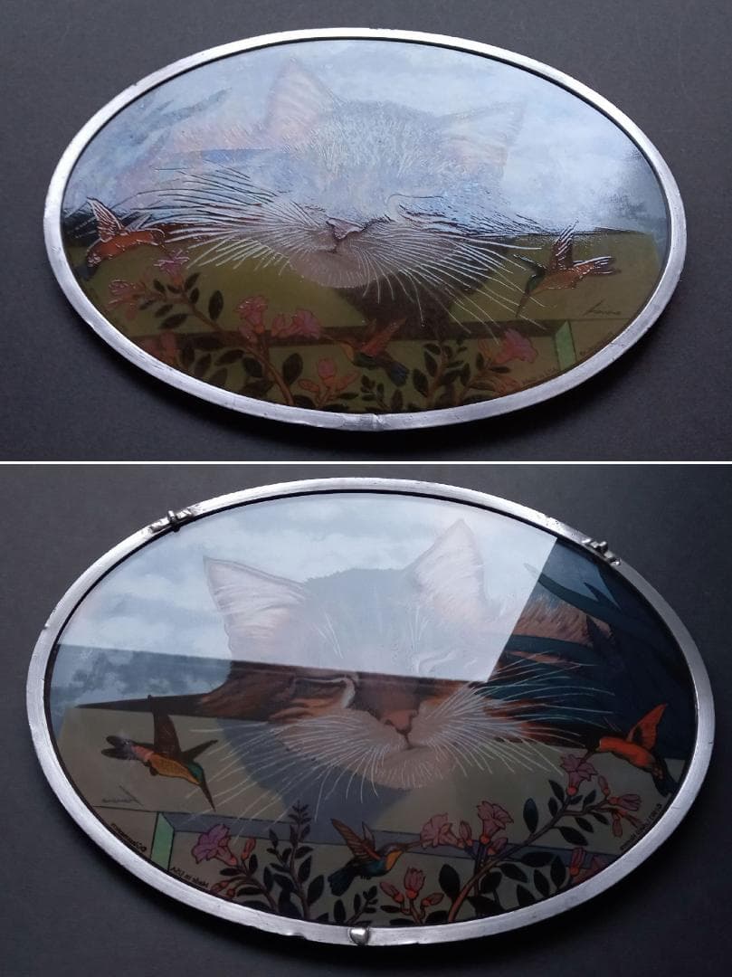 大判ヘレロ ステンドグラス ロッキー 眠り猫さん グラスマスターズ社にゃんこ