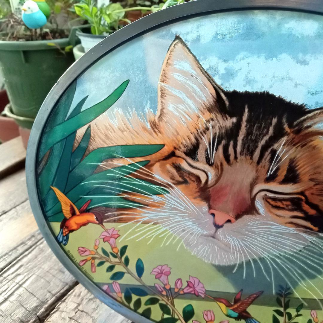 大判ヘレロ ステンドグラス ロッキー 眠り猫さん グラスマスターズ社にゃんこ