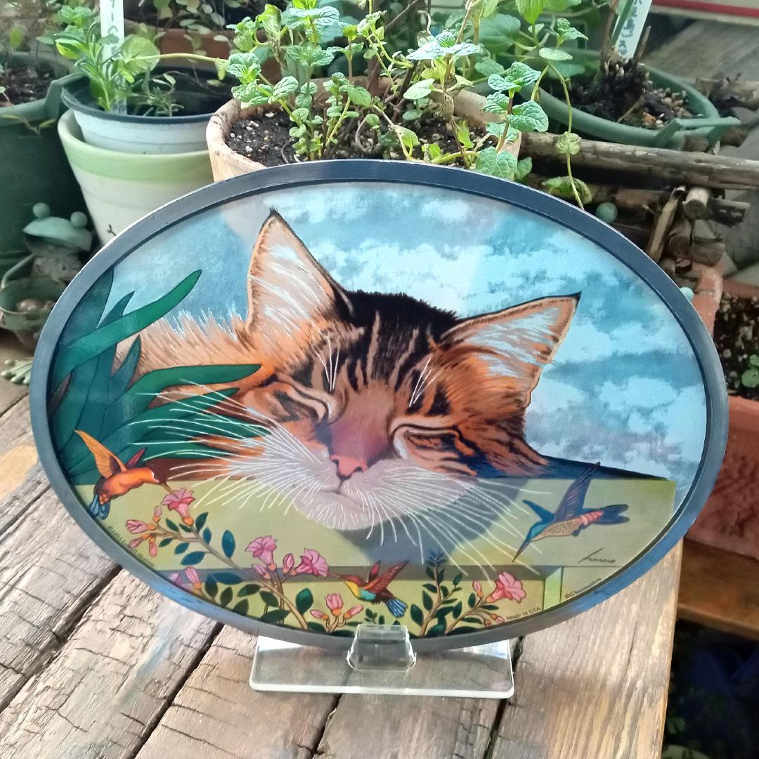 大判ヘレロ ステンドグラス ロッキー 眠り猫さん グラスマスターズ社にゃんこ