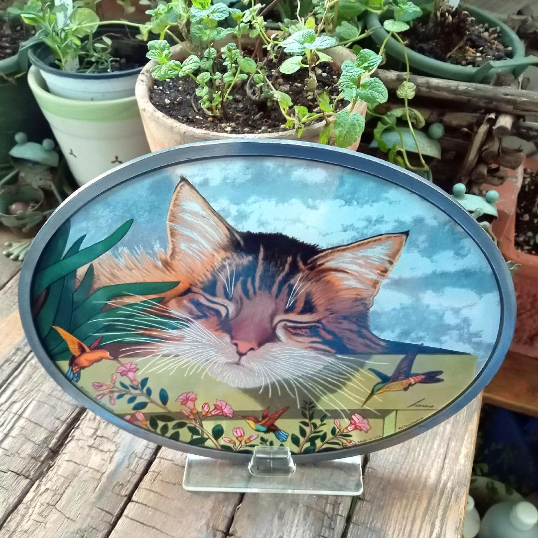 大判ヘレロ ステンドグラス ロッキー 眠り猫さん グラスマスターズ社にゃんこ