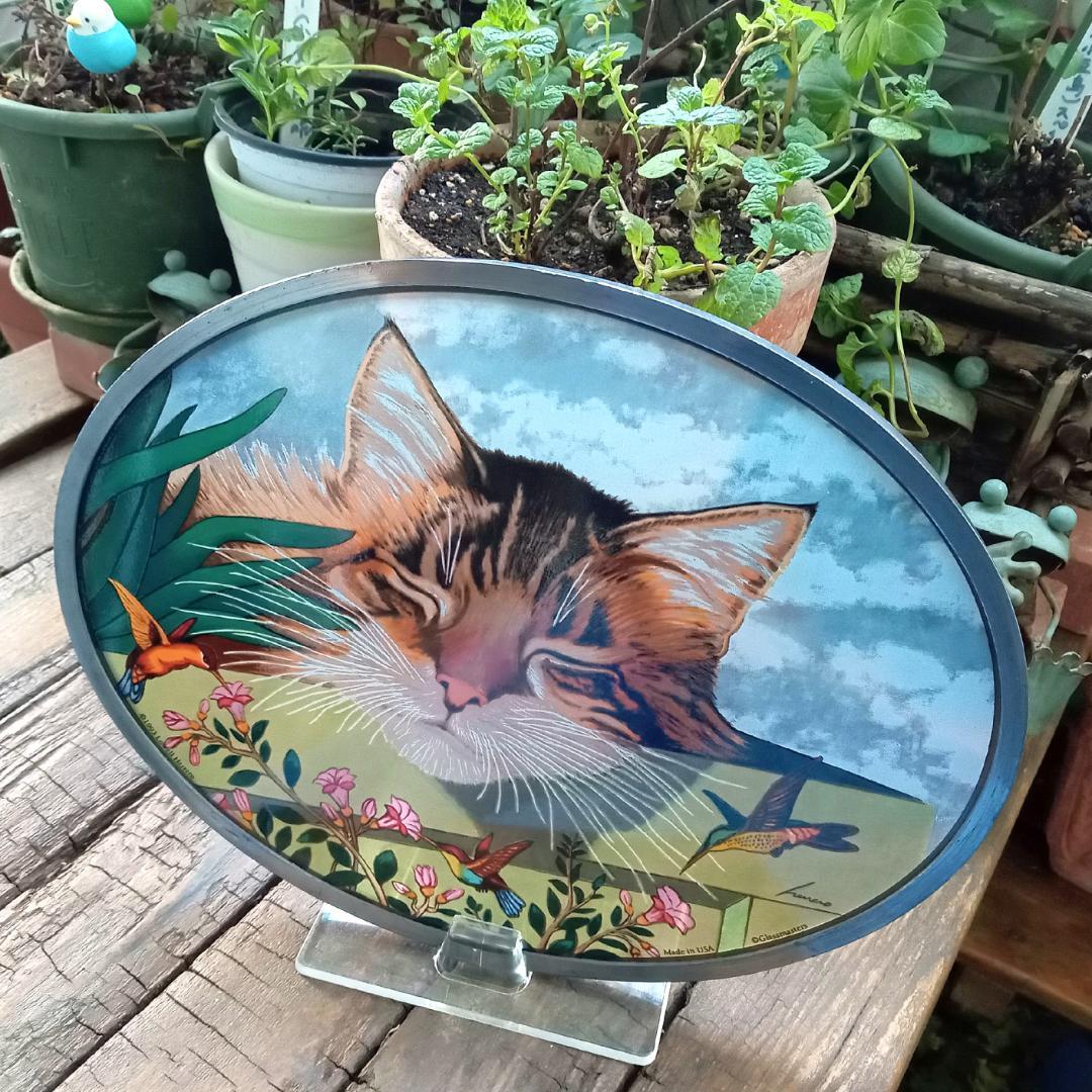 大判ヘレロ ステンドグラス ロッキー 眠り猫さん グラスマスターズ社にゃんこ