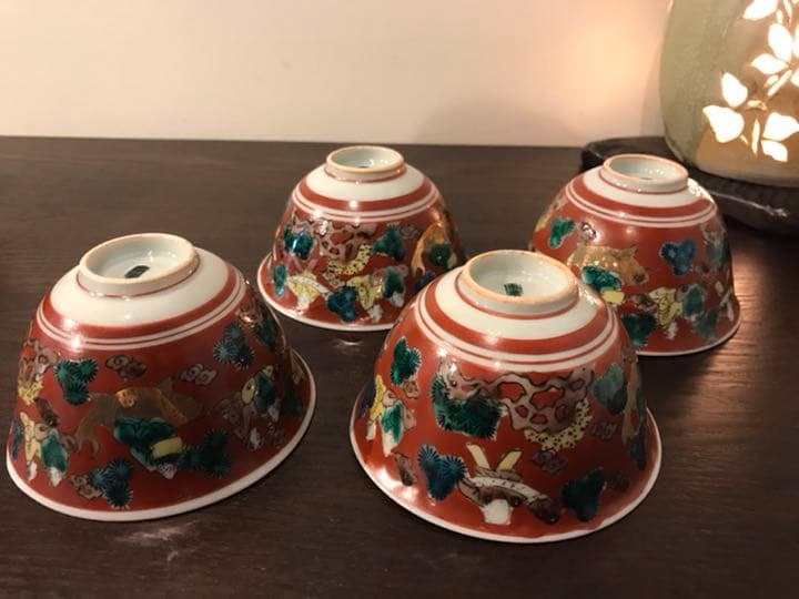 【骨董品】九谷焼　木米　急須1個・蓋付茶碗2個・湯呑茶碗4個