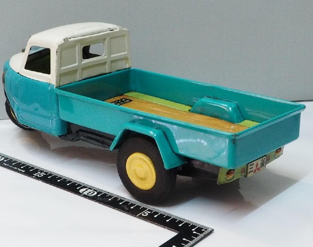 萬代屋【三菱 オート三輪トラック白/黄緑 動作確認済】ブリキ自動車TIN【箱無】