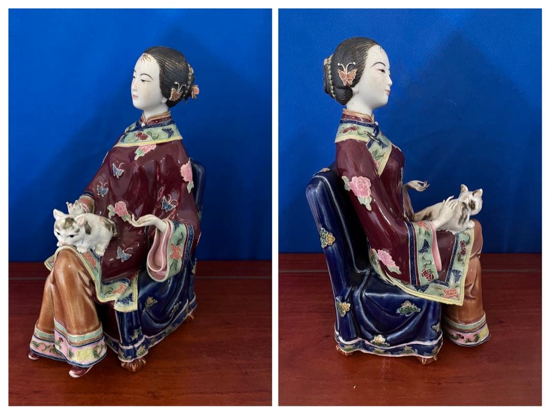 中国古美術/置物 【貴婦像，林偉東手製 ，精品】稀少品