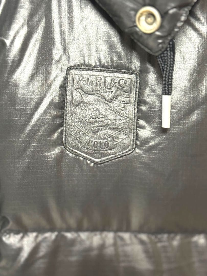 美品☆ポロラルフローレン ダウンベスト 黒 牛革 エンブレム L