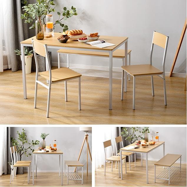 数量限定！北欧風ダイニング4点セット　テーブル＋チェア2脚＋ベンチNATURAL