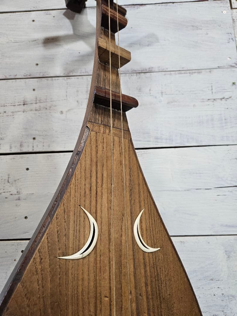日本のアンティーク 筑前琵琶 四弦五柱　撥 弦楽器 和楽器 琵琶 木製 半月飾り