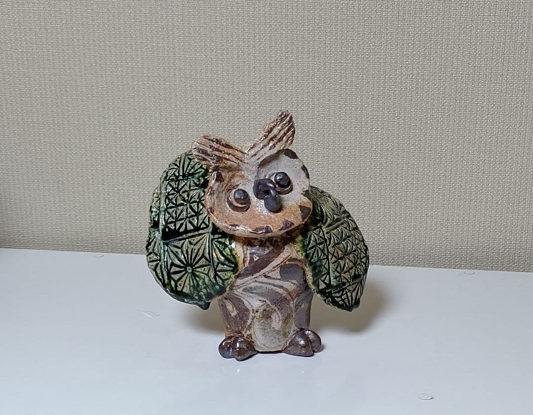 ふくろう 置物 一輪挿し 夢楽窯 織部 MURAKU 梟 フクロウ