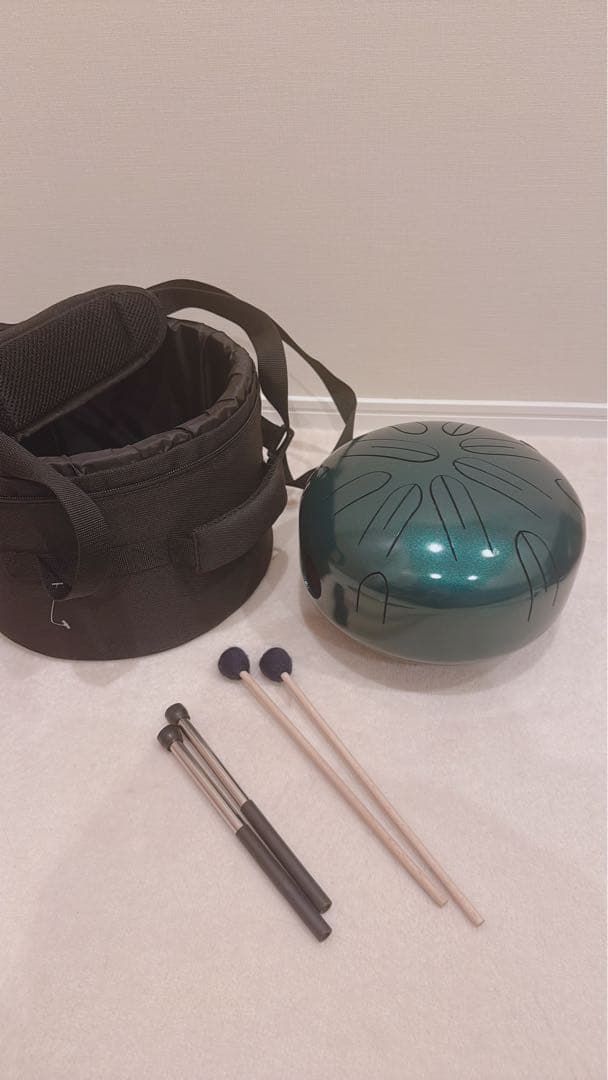 さざなみドラム(小型) グリーン　A=432Hz マレット、ケース付き