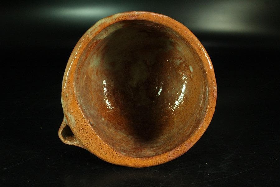 茶道具 手びねり 赤楽 片口茶碗 共箱 未使用(K-A673)