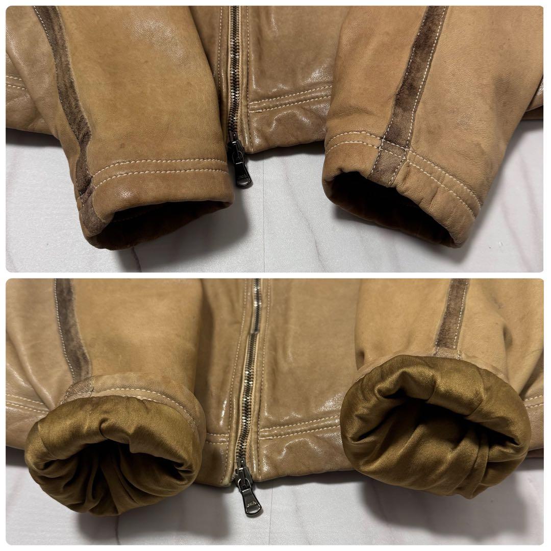 GIORGIO BRATO レザー シングルライダースジャケット ベージュ M