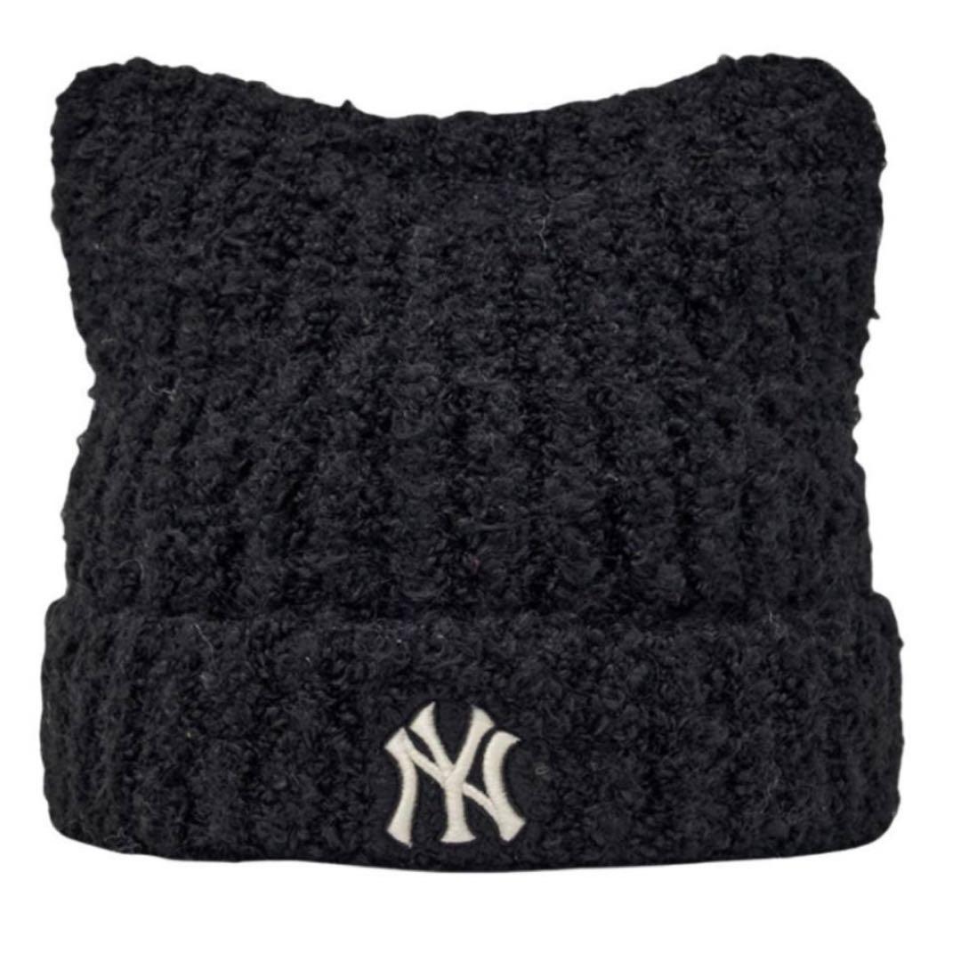 カリナ着用✨韓国限定　MLB KOREA 猫耳　ニット帽　ブラック