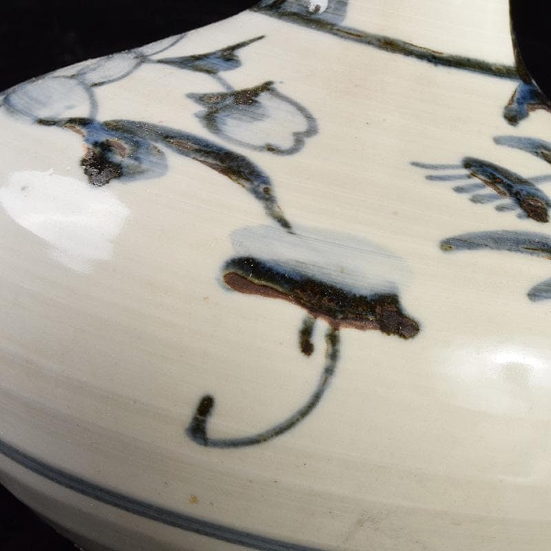 朝鮮美術　李朝　高麗白磁　染付　花文　長頸瓶　V　R4920