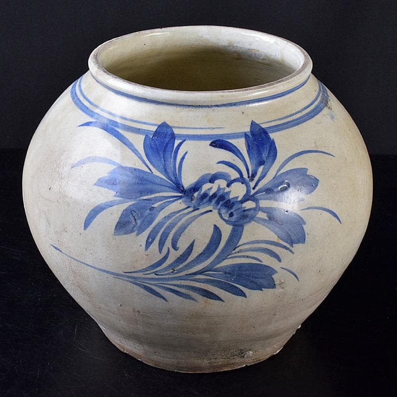 朝鮮美術　李朝　高麗白磁　染付　花文　壷　V　R7916B