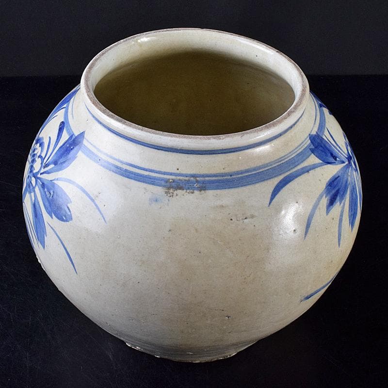 朝鮮美術　李朝　高麗白磁　染付　花文　壷　V　R7916B