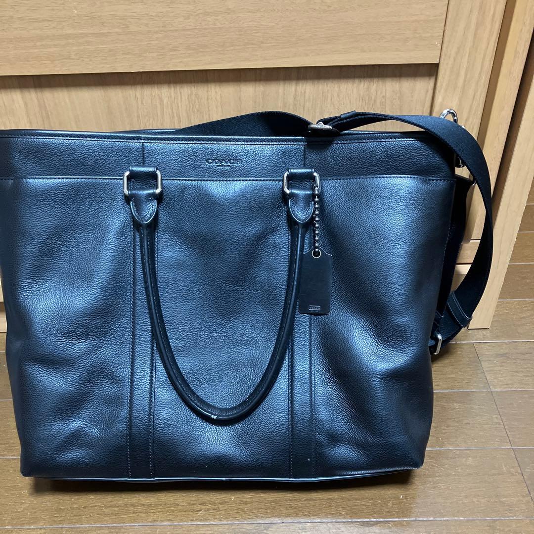 本日削除します！美品レザーcoachメンズトートバッグ　ブラック