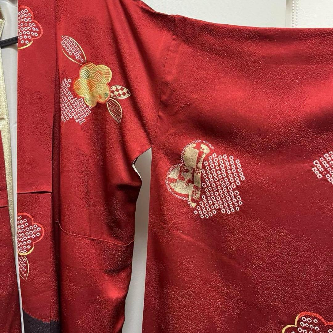 振袖7点フルセット＋草履&バッグ　リユース品　成人式　卒業式　赤　黒　金　モダン