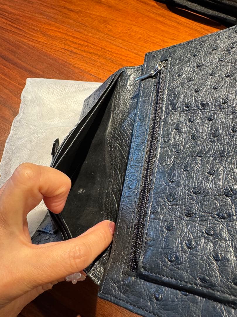 H金具　オーストリッチ　クロコダイルのコンビ 二つ折り長財布