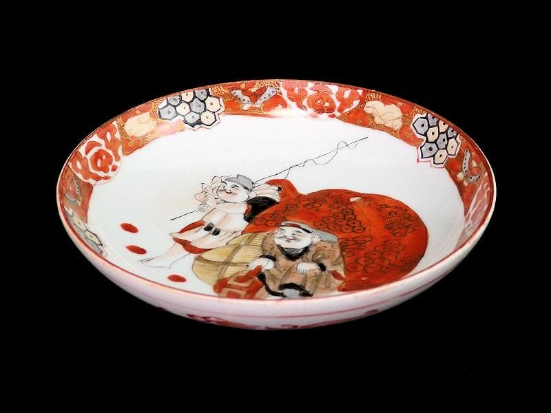 九谷焼　恵比寿大黒の図　橋田画　４寸皿　５枚　C317AS-COg