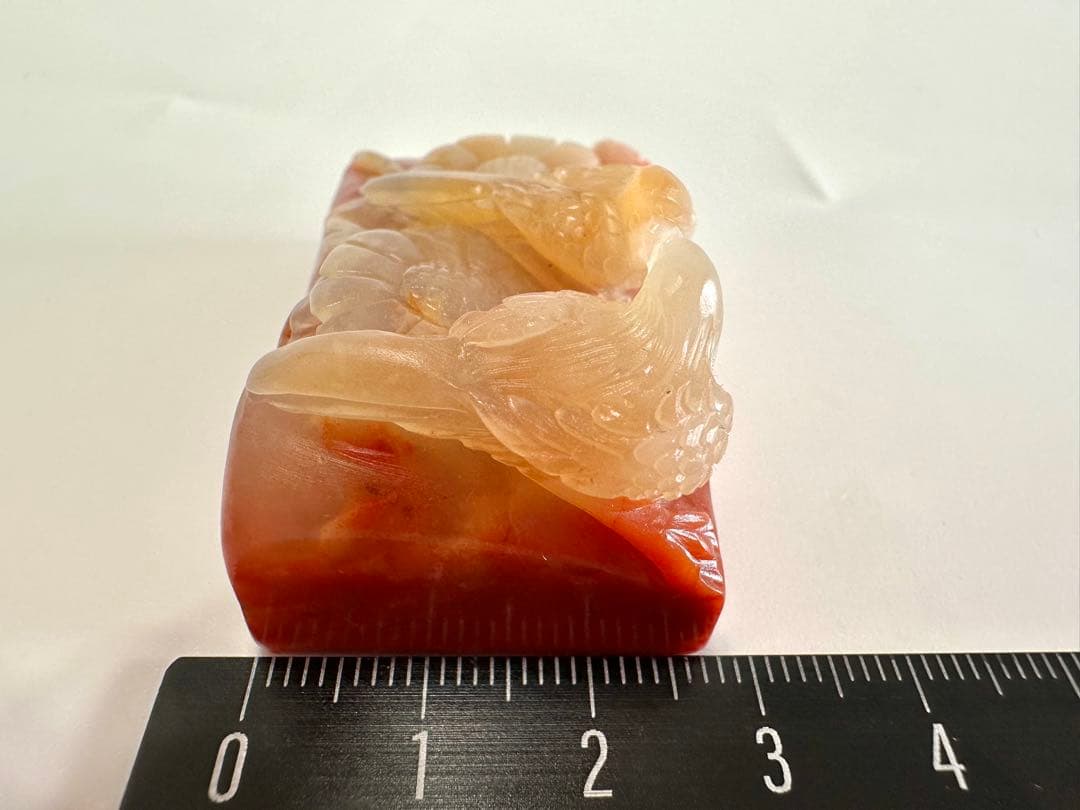 【喜上眉梢】 花鳥　美品　高級印材　篆刻　ラオス印石　水凍　朱砂