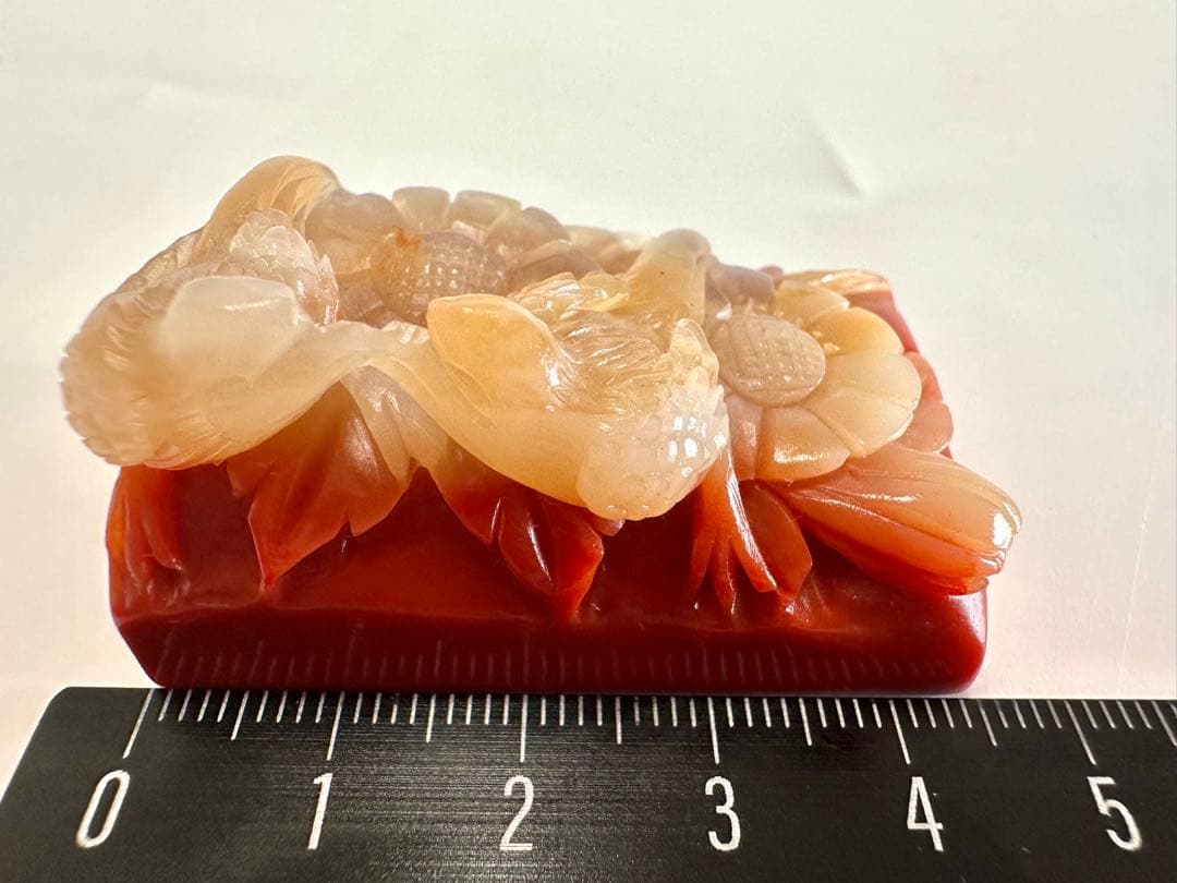 【喜上眉梢】 花鳥　美品　高級印材　篆刻　ラオス印石　水凍　朱砂